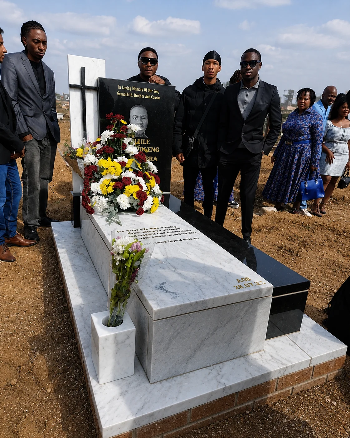Family visiting and paying respects at a loved one's memorial